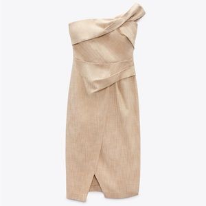 Elegant Tan Off-Shoulder Dress